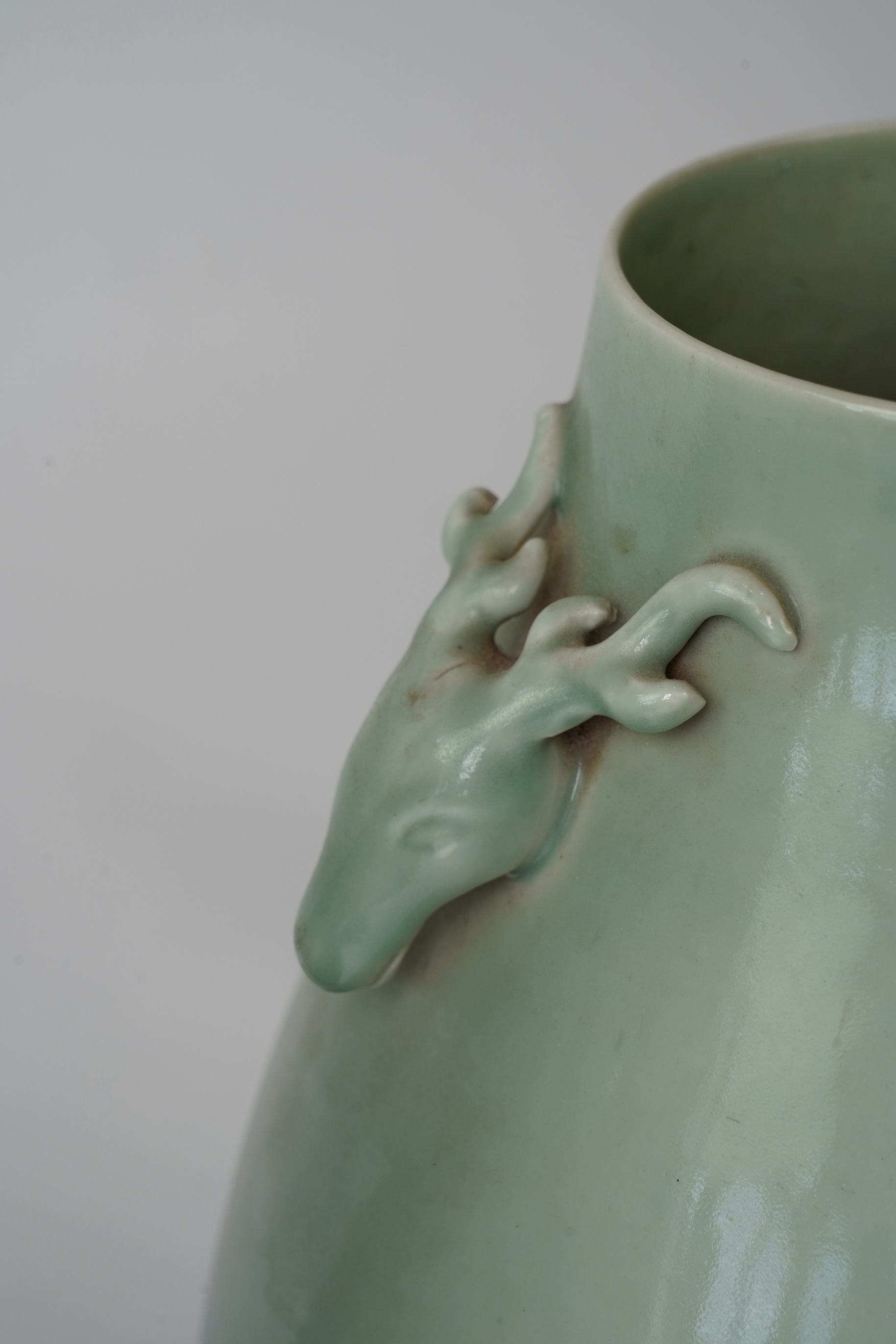 A pair of large Chinese celadon glazed ‘ hu’ vases, Yongzheng seal mark, 19th century